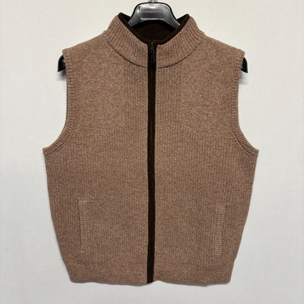 LL Bean Men Zip Merino Lambs Wool Waterfowl Sweater Vest Size Large D135 -25